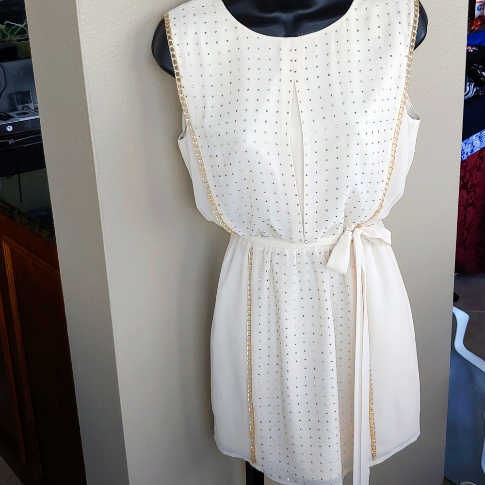 Bebe Cream and Gold Studded Dress